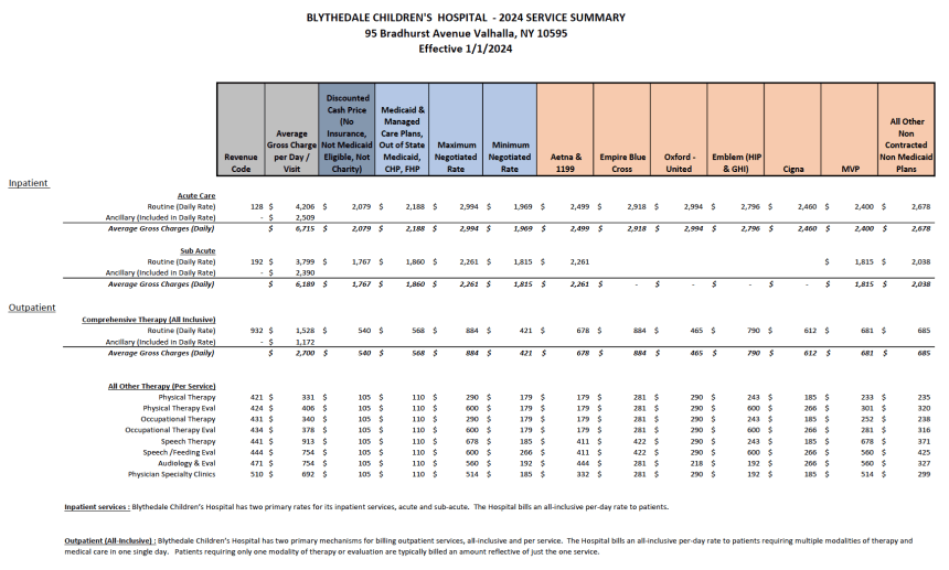 Price Transparency service summary 2024