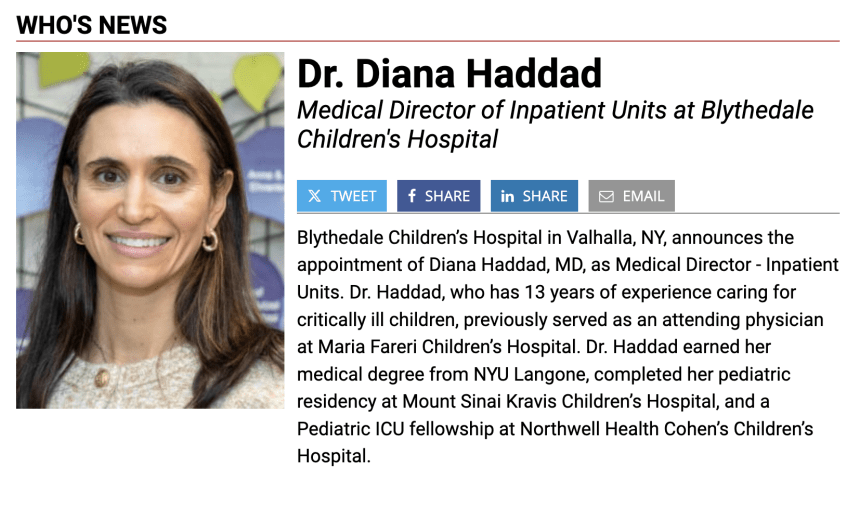 Diana Haddad Named Medical DIrector